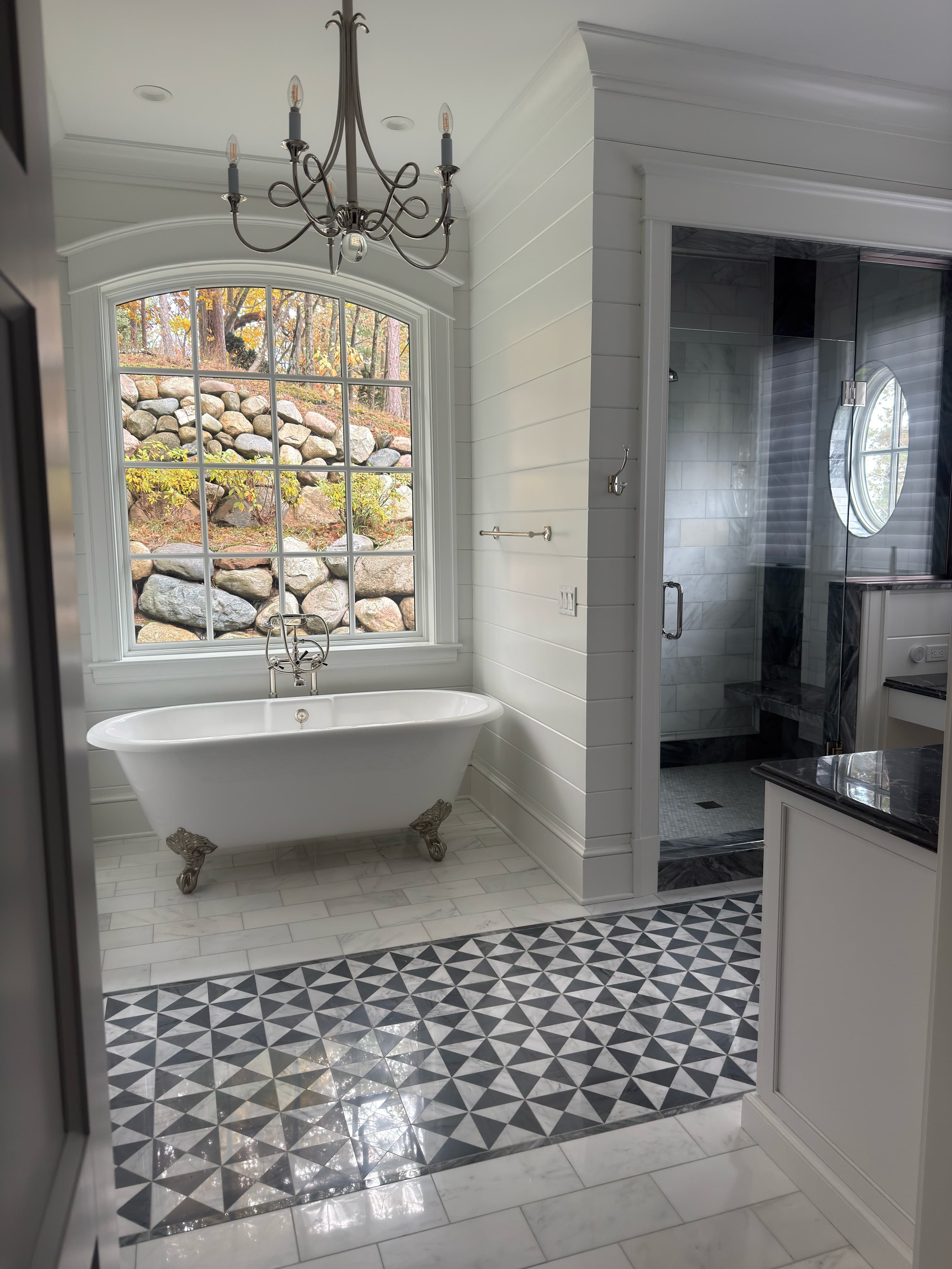 Clawfoot tub and marble floors, ready to enjoy