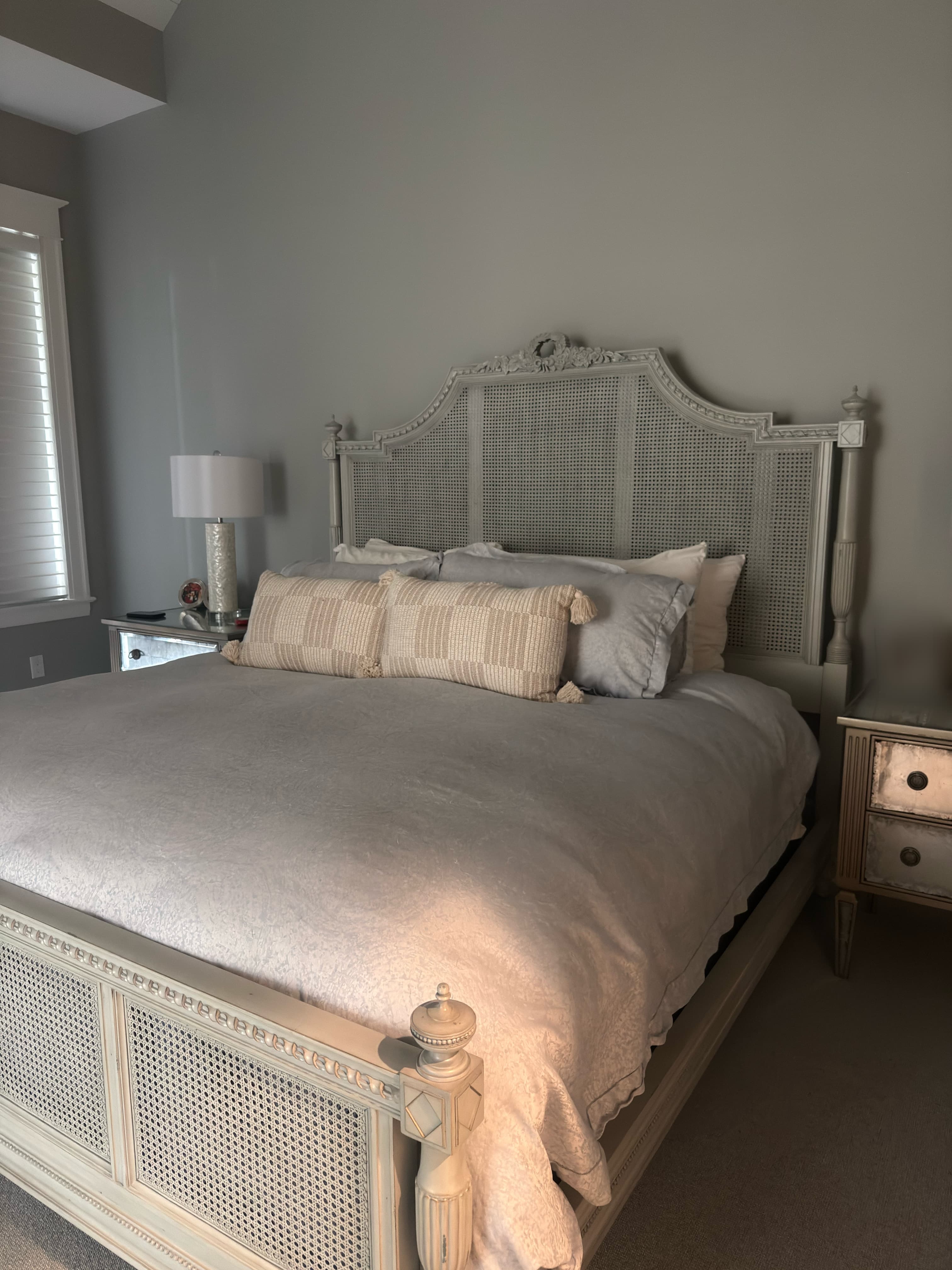 Bedroom, bed made and carpet fresh